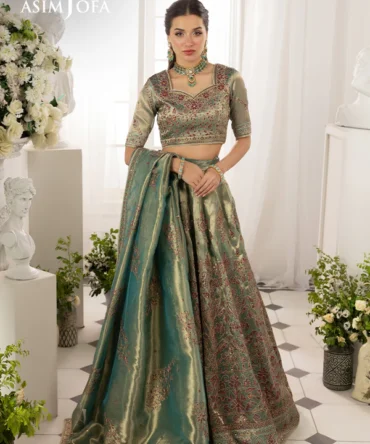 AJIZL-10 EMBROIDERED ZARI TISSUE UNSTITCHED 3 PCS